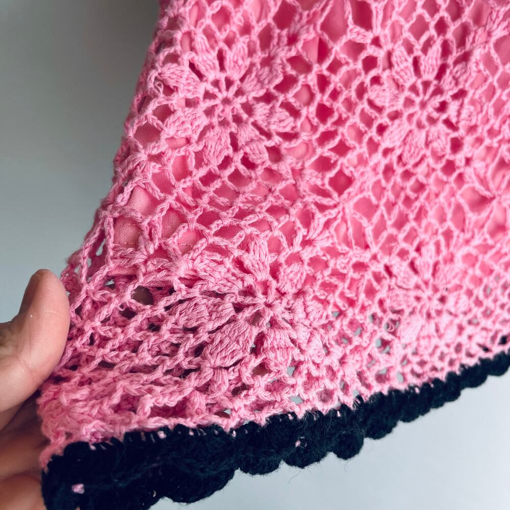 JJ Basics Crochet Babydoll Top Pink Black Y2K Coquette Barbie Soft Dainty M - Picture 6 of 8